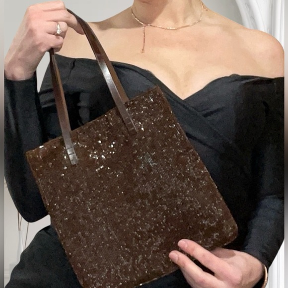 New! AUTH FENDI VINTAGE RARE BROWN BEADED MINI BAG GLAM EVENING TOTE SPARKLE✨ - Picture 5 of 14